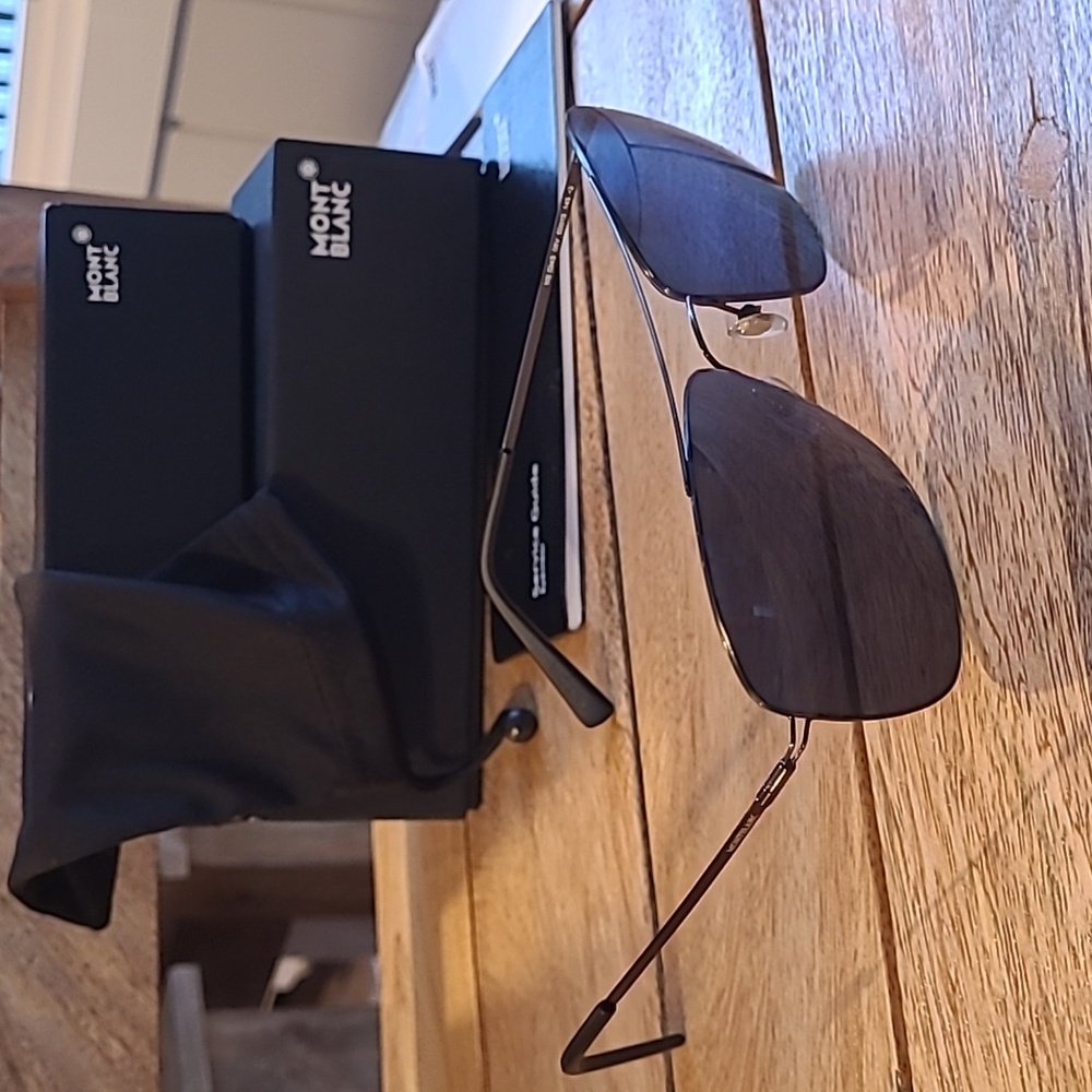 Montblanc Black/Blue rectangle Aviator Sunglasses
